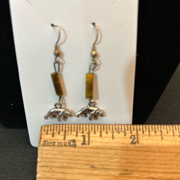 Jade hook earrings with bears fashion jewelry - Picture 3 of 4